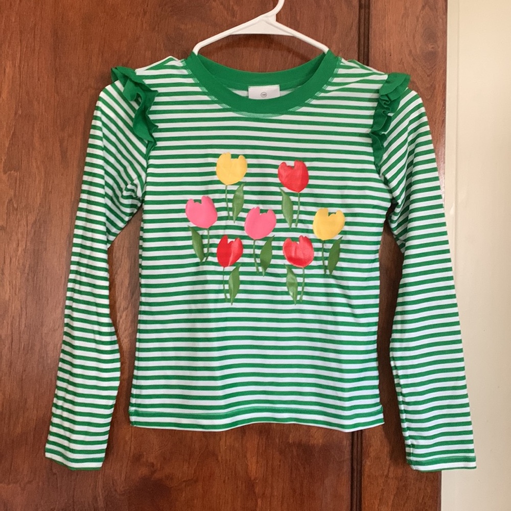 Hanna Andersson 150 swim rash guard stripes flowers green